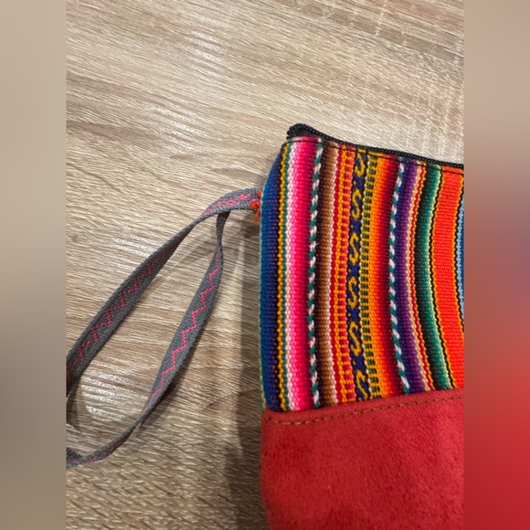 Colorful Striped Cosmetic Bag with Red Accent - Picture 3 of 8